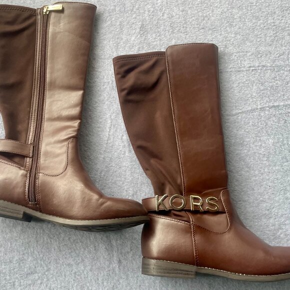 Michael Michael Kors “Emma Manon” Brown Riding Boots – Gold KORS Logo, Women’s 4 - Picture 8 of 10